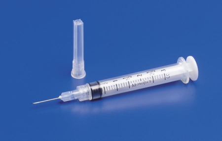 Syringe 3cc with Hypodermic Needle Monoject™ 3 mL 25 Gauge 1 Inch Detachable Needle Without Safety (100/BX 10BX/CS) by Cardinal  ID 8881513538